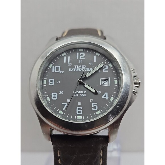 Timex Expedition Indiglo WR50M Date Field Watch Quartz New Battery Leather Strap - Picture 4 of 14